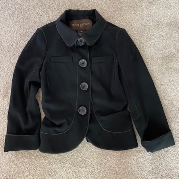 Louis Vuitton Black Lambs Wool Jacket and SkirtSizeFR 36